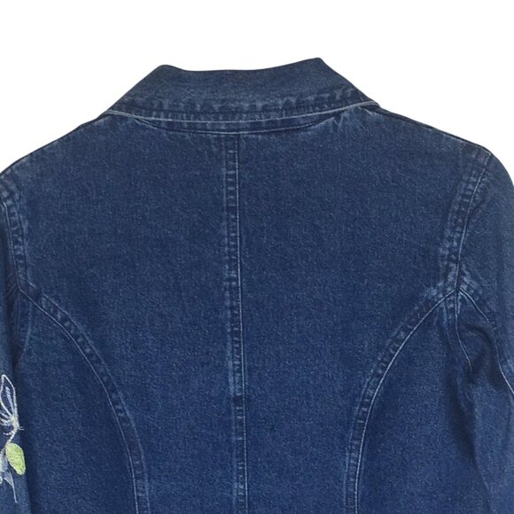 New Direction Denim Blazer Womens Small Blue Floral Embroidered Jacket Boho - Picture 7 of 13